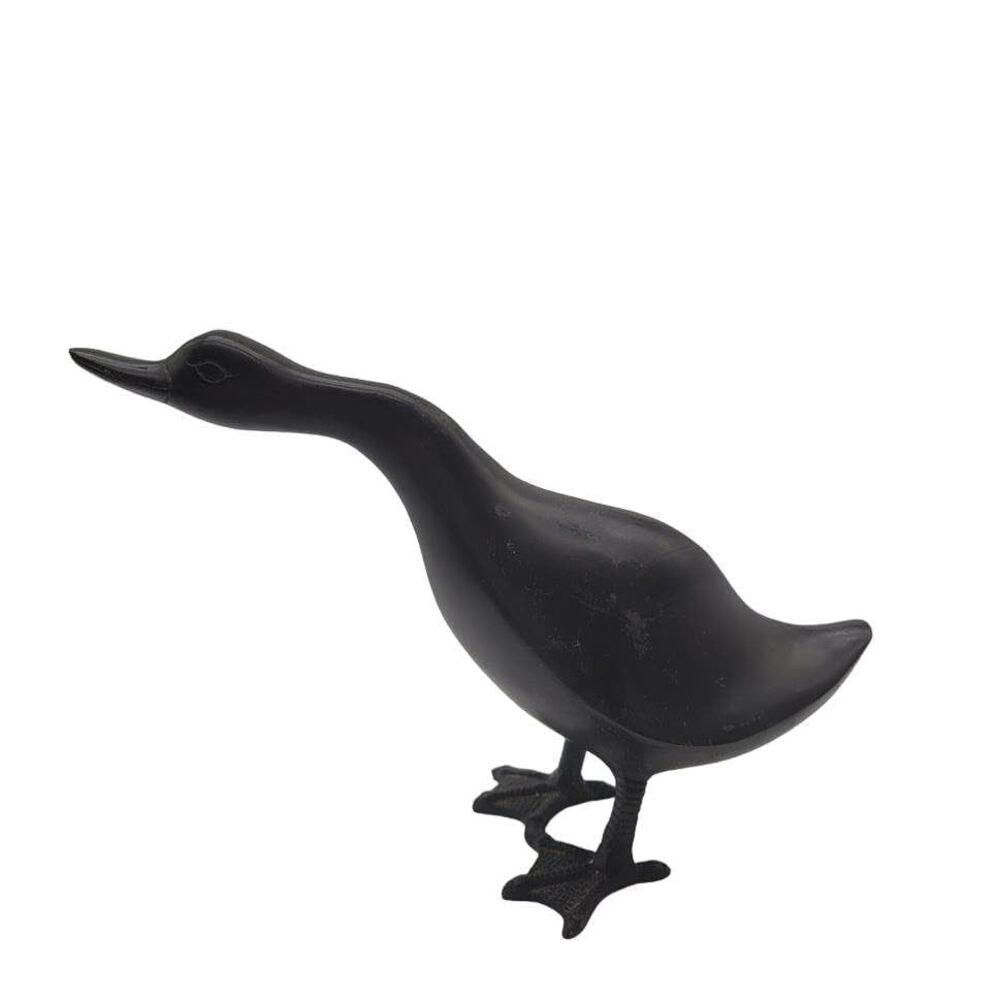 Rare Vintage Black Solid Brass Standing Farmhouse Goose Statue‎ Figurine